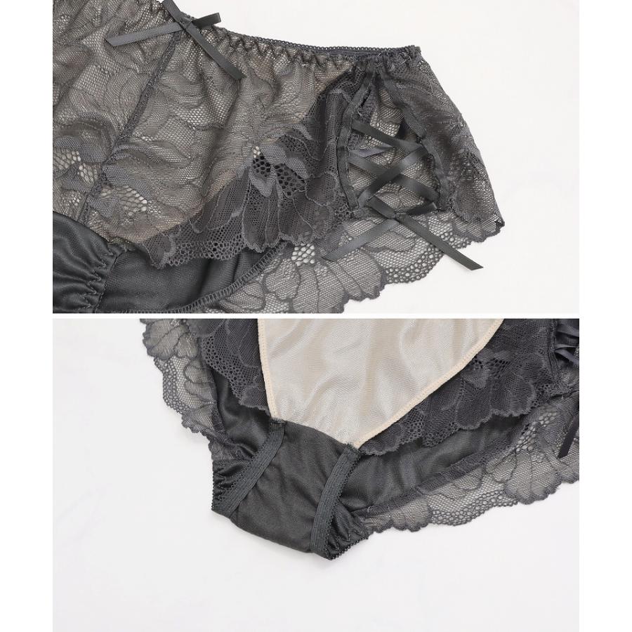 下着女性 ブラジャー 上下セット 大きいサイズ《BraJelly》ピオニーレースアップブラ＆ショーツ 脇肉 補正 脇高 谷間 盛れる かわいい 人気 ツーハッチ | tu-hacci | 32