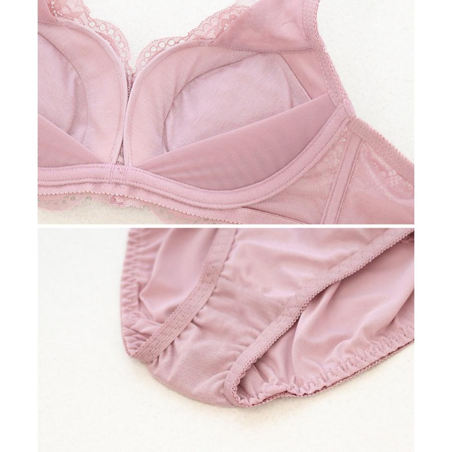 再入荷 下着女性 上下セット ブラジャー ノンワイヤー ショーツ Leene サクラレース ノンワイヤーブラ&ショーツ レース 盛れる 谷間 脇高 ピンク ツーハッチ | tu-hacci | 18