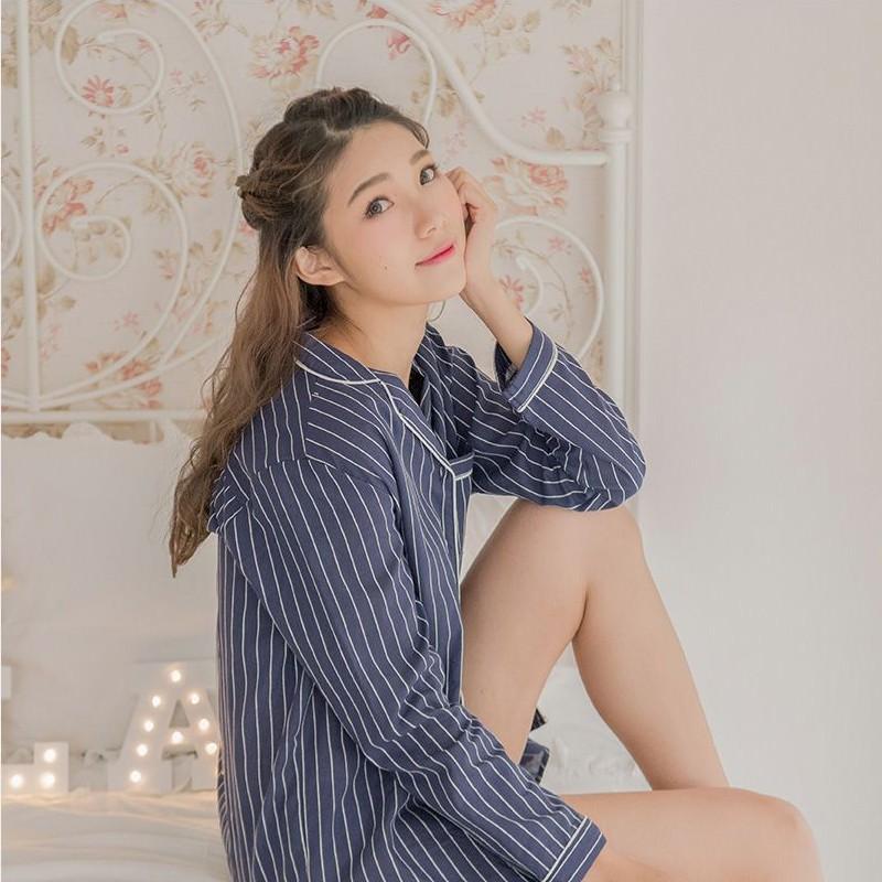 パジャマ レディース ルームウェア ストライプシャツワンピース ネイビー Tu Hacci R153 Tu Hacci ツーハッチ 通販 Yahoo ショッピング