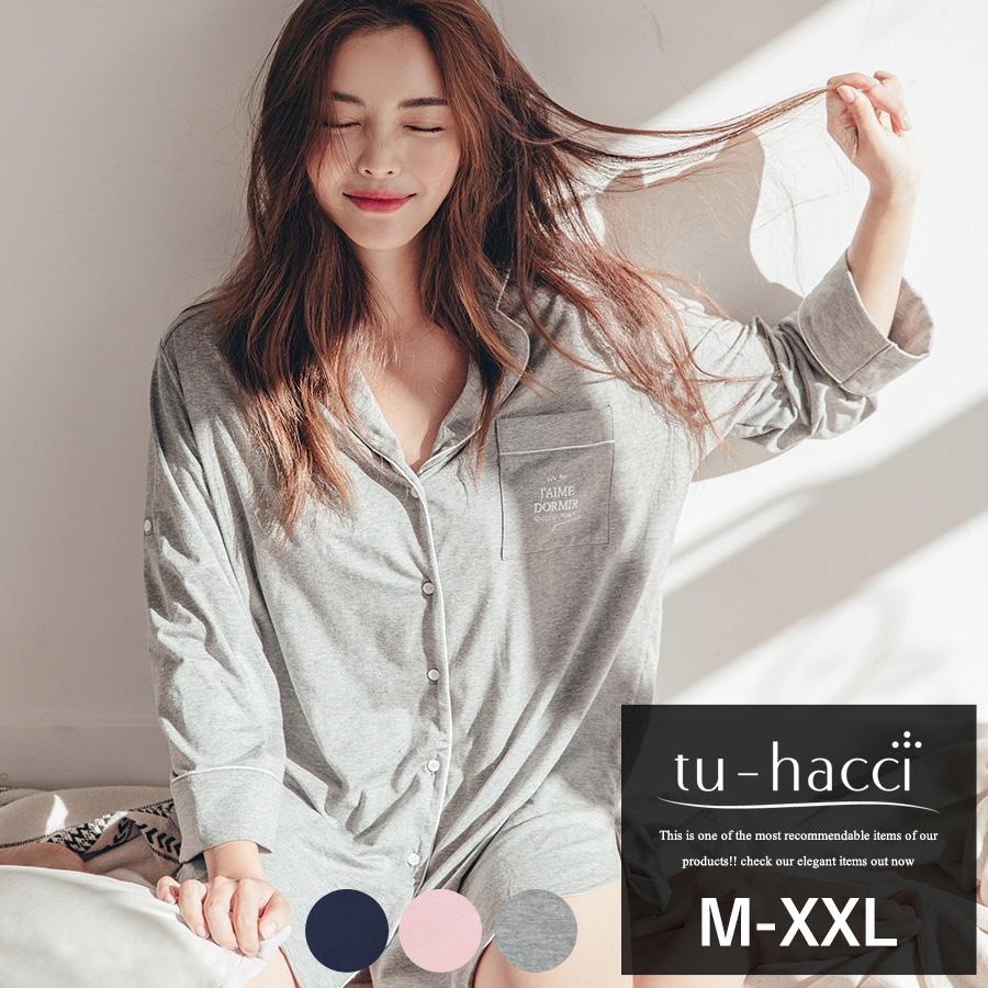 ルームウェア パジャマ ロールアップワンピース 3color ピンク ネイビー グレー ツーハッチ R225 Tu Hacci Yahoo 店 通販 Yahoo ショッピング