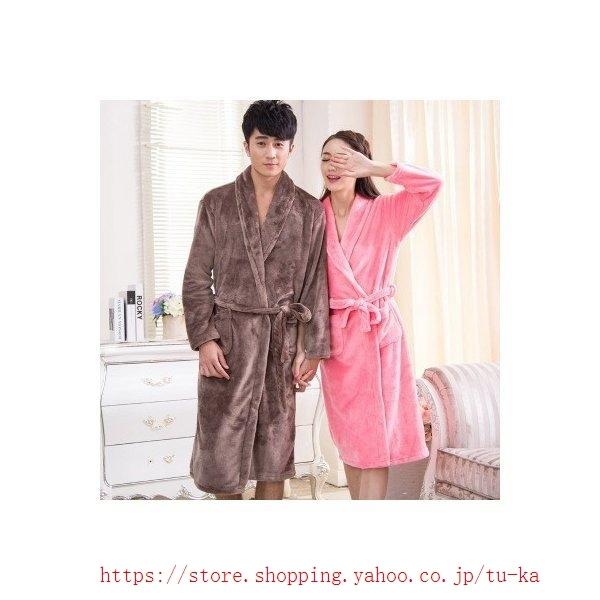 ガウン レディース メンズ バスローブ 無地 モコモコ ポケット付き あったか パジャマ 部屋着 湯着 ルームウェア 秋冬 カップル おしゃれ 55 以上節約