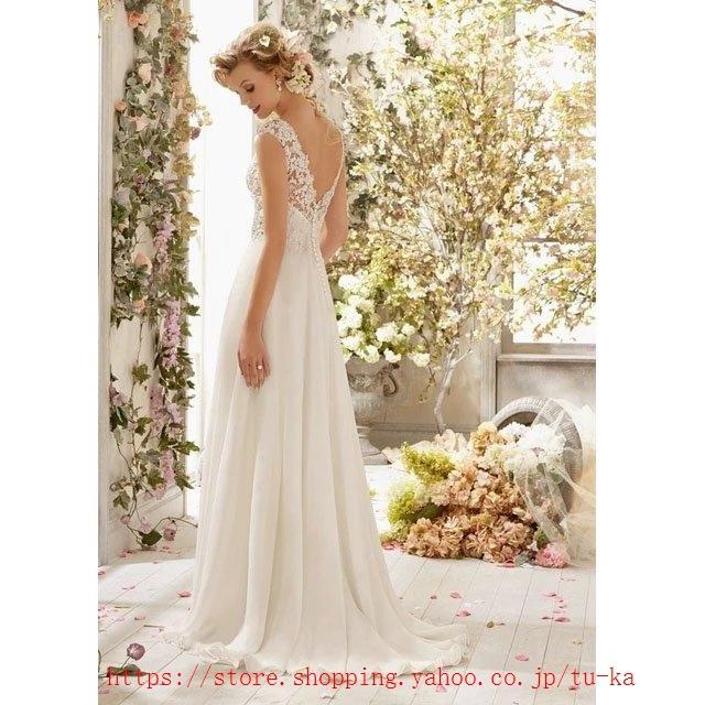 熱い販売 ホワイト ウェディングドレス シンプル ロングドレス 二次会ドレス 披露宴 ブライダル 花嫁ドレス 背開き 白 結婚式ドレス Aライン ノースリーブ Vネック Aライン サイズ Xss Captains Agency