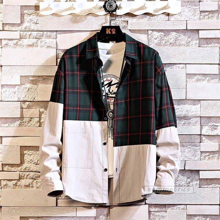 カジュアルシャツ メンズ おしゃれ 長袖シャツ チェックシャツ 切り替え トップス 30代 40代 春服 17春の新作