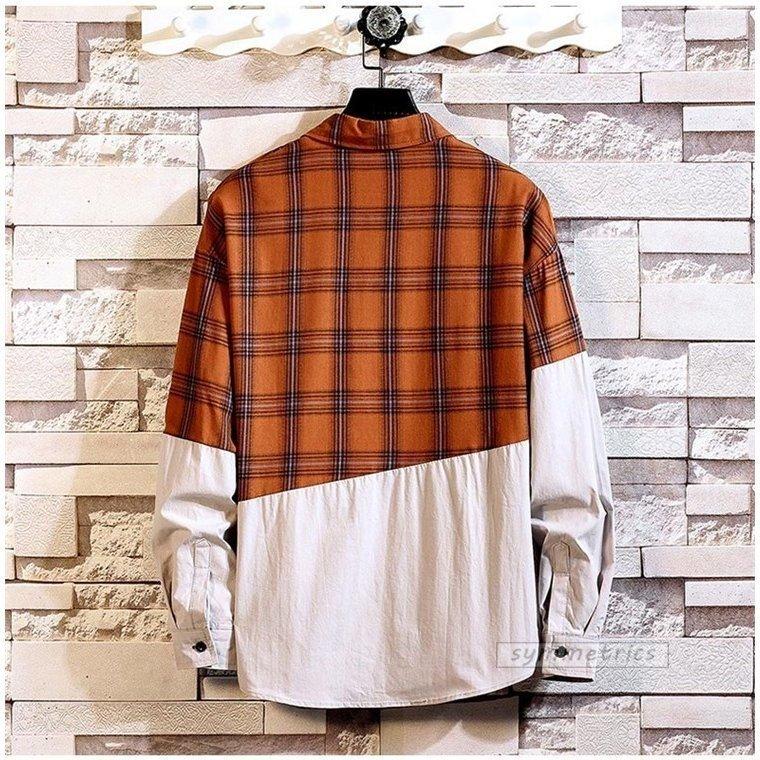 カジュアルシャツ メンズ おしゃれ 長袖シャツ チェックシャツ 切り替え トップス 30代 40代 春服 17春の新作