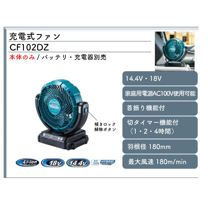 マキタの充電式ファン（CF101D）扇風機　サーキュレーター マキタ（makita） 【正規店】マキタ 充電式ファン CF102DZ 14.4V/18V