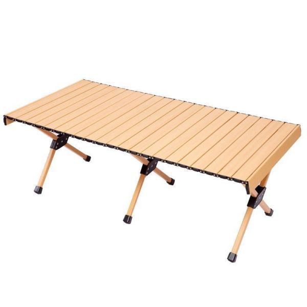 Shinyever アウトドアテーブル アルミ製 ロールトップテーブル 120cm 木目調 折りたたみ式 コンパクト アウトドア 軽量 組立｜tubamenami-store｜02