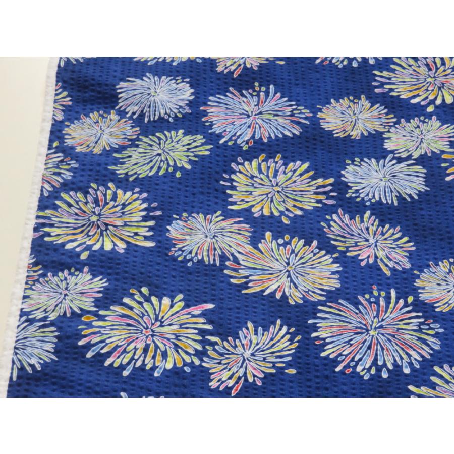 綿プリント生地 浴衣向き 昭和レトロ 2.5m リップル 花火２ ブルー 安い おしゃれ 布地