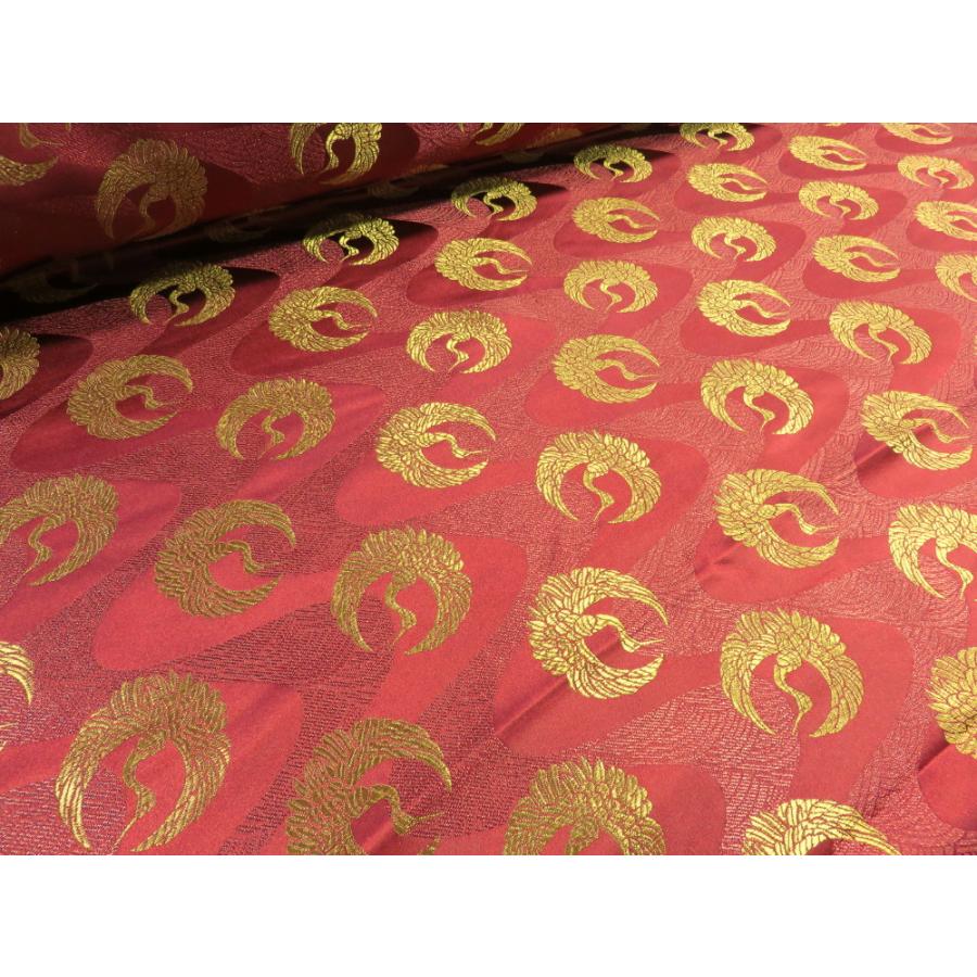 1m単位 アウトレット50% 鶴ツル エンジ サテンジャガード生地 布地