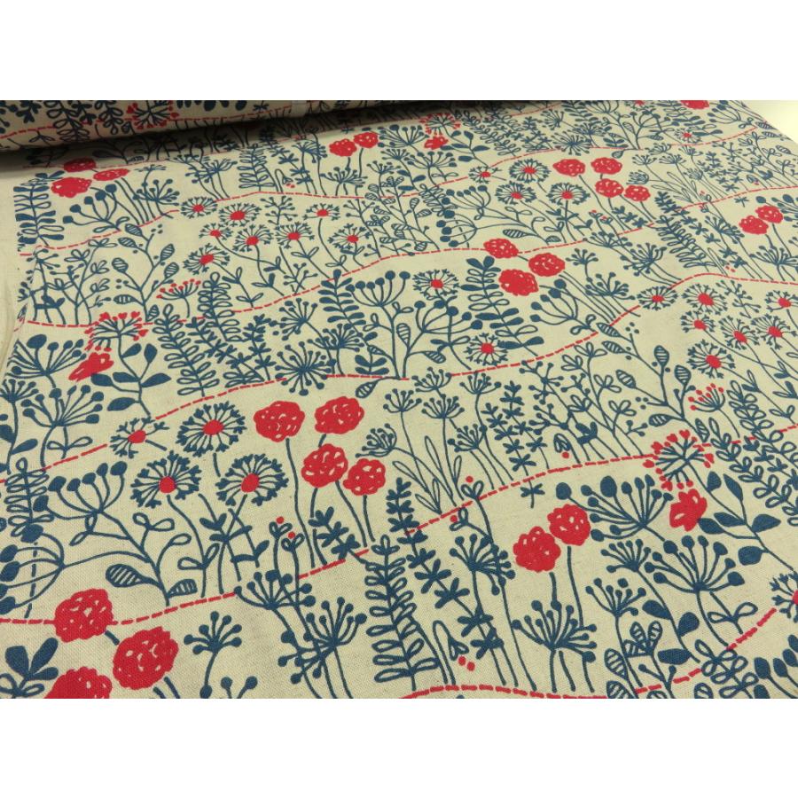 綿麻 フラワーガーデン オフ ブルー キャンバス生地 安い おしゃれ 布地 かわいい 植物 ボタニカル 花