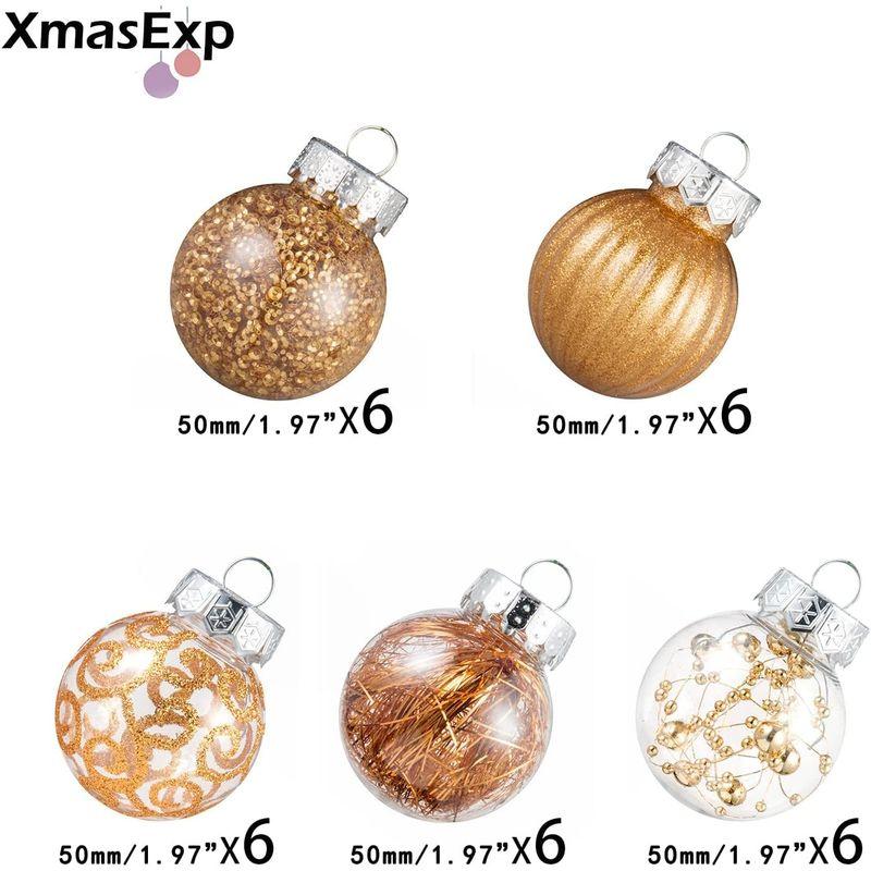 XmasExp 30個 クリスマスボールオーナメントセット ミニクリアプラスチック 飛散防止 クリスマスツリーボール ハンギングボーブル - 2