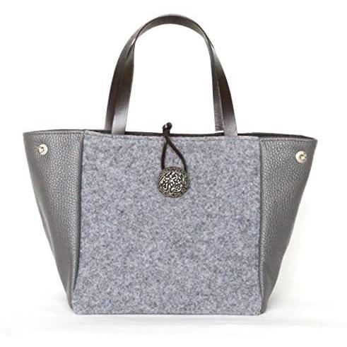 全国宅配無料 アルマトヌッティ Alma Tonutti ボタン付きレザーコンビウールバッグ パールグレー ブラック 公式限定新作 送料無料 Kpiss Fm