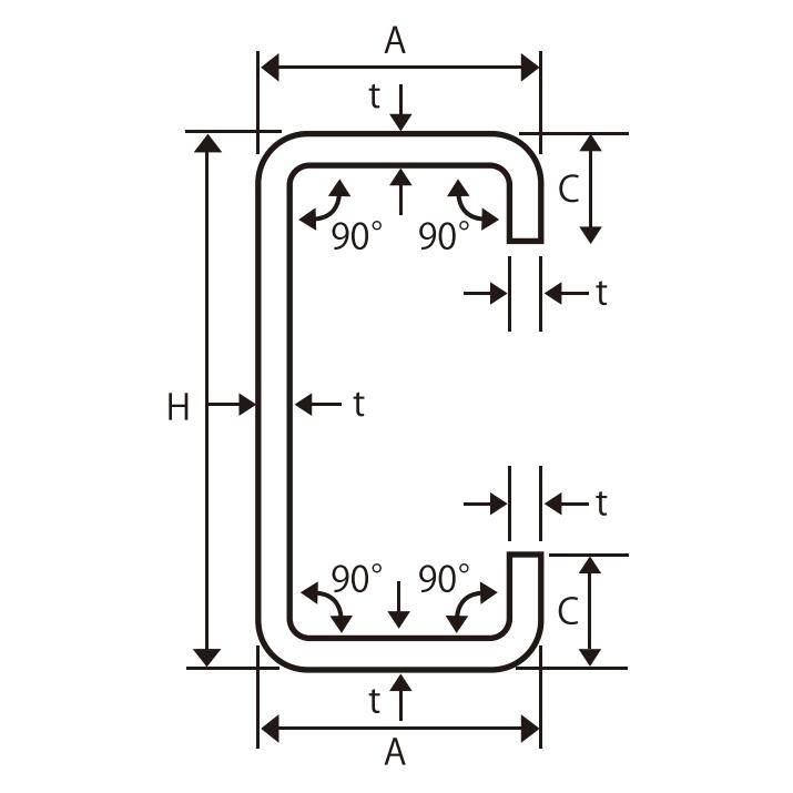 カラーC形鋼 （錆止め塗装付） リップ溝形鋼 厚さ2.3ミリ×100ミリ×50