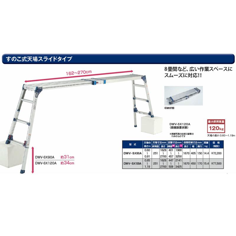 ピカ 四脚アジャスト式足場台 DWV-SX すのこ式天場スライドタイプ DWV