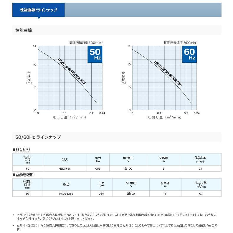 ◇ツルミ製作所 一般工事用水中ポンプ(自動型) HSDE2.55S-52 50HZ