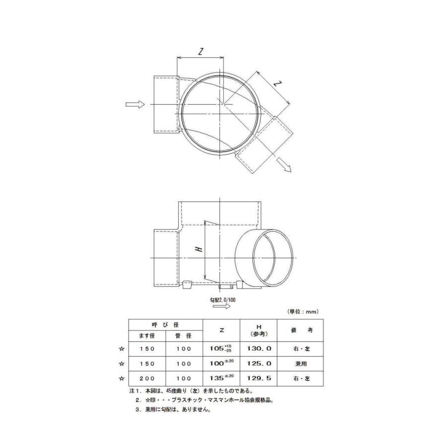 宅内マス 45°曲り左　100×150　（下水道排水桝) 45L 100-150左｜tugiteyasan｜02