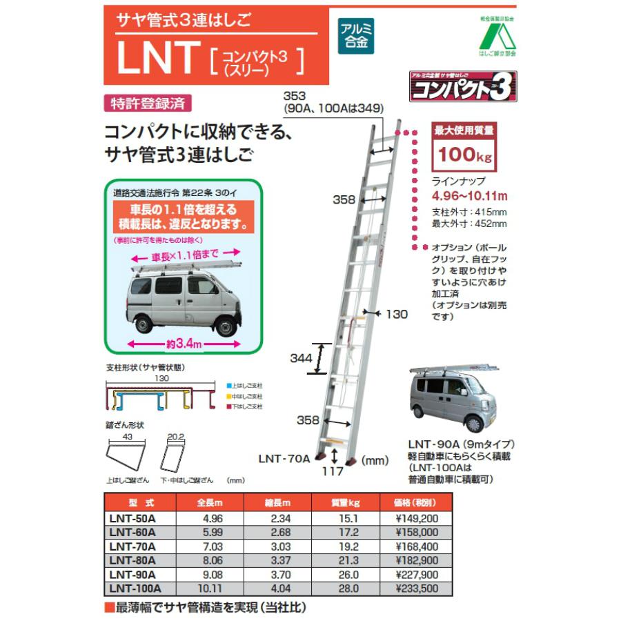 ピカ サヤ管式3連はしご LNT-50A 全長4.96m コンパクトに収納できる