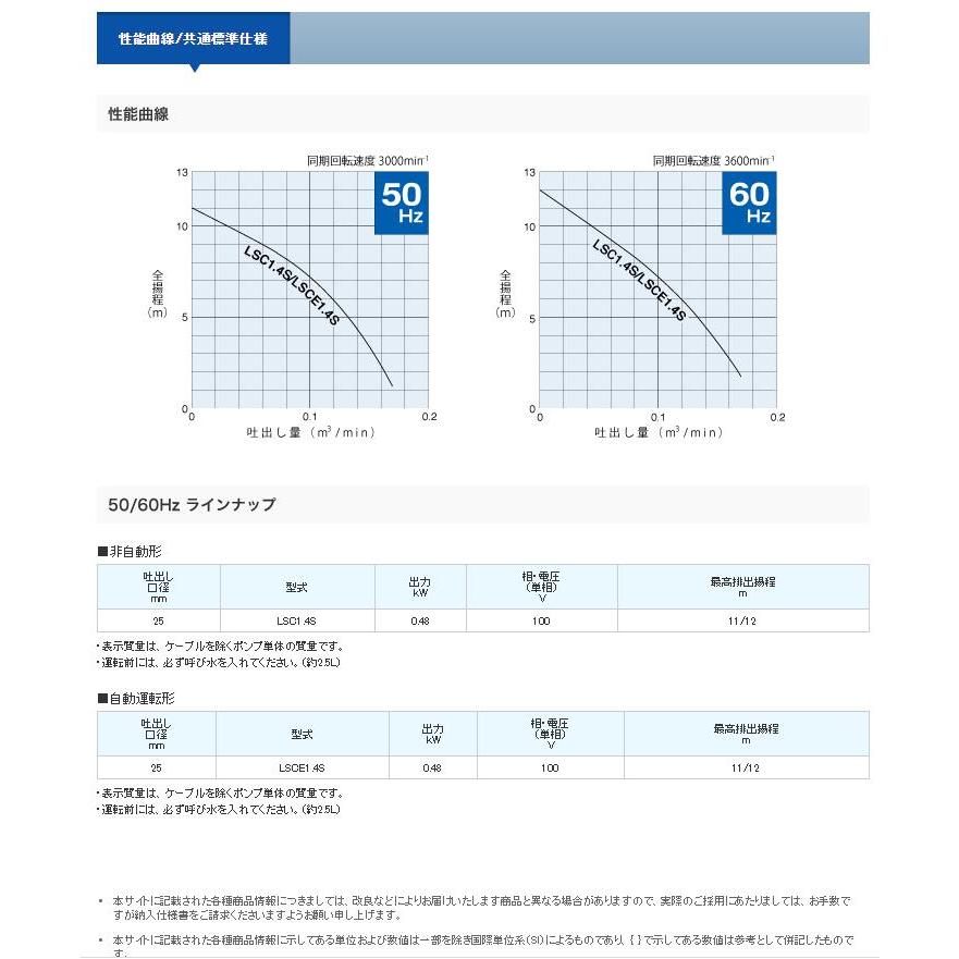 ◇ツルミ製作所 低水位残水用水中ポンプ(自動型) LSCE1.4S-61 60HZ