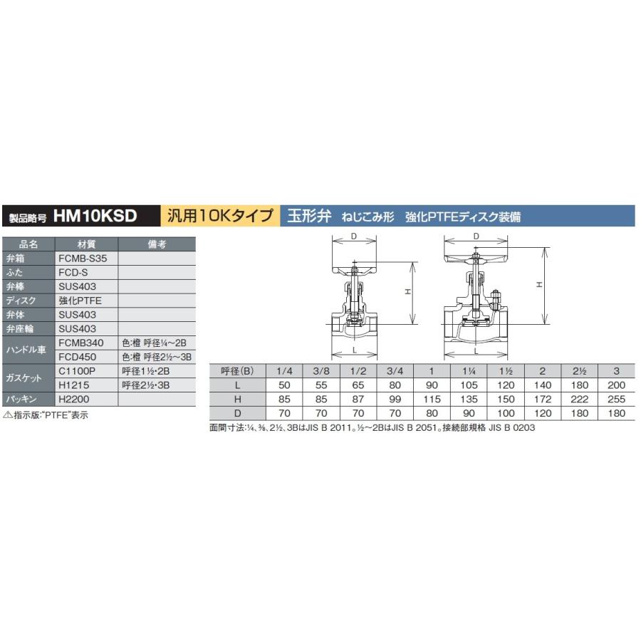 日立バルブ マレブル 汎用10Kタイプ PTFEディスク入玉形弁 HM10K