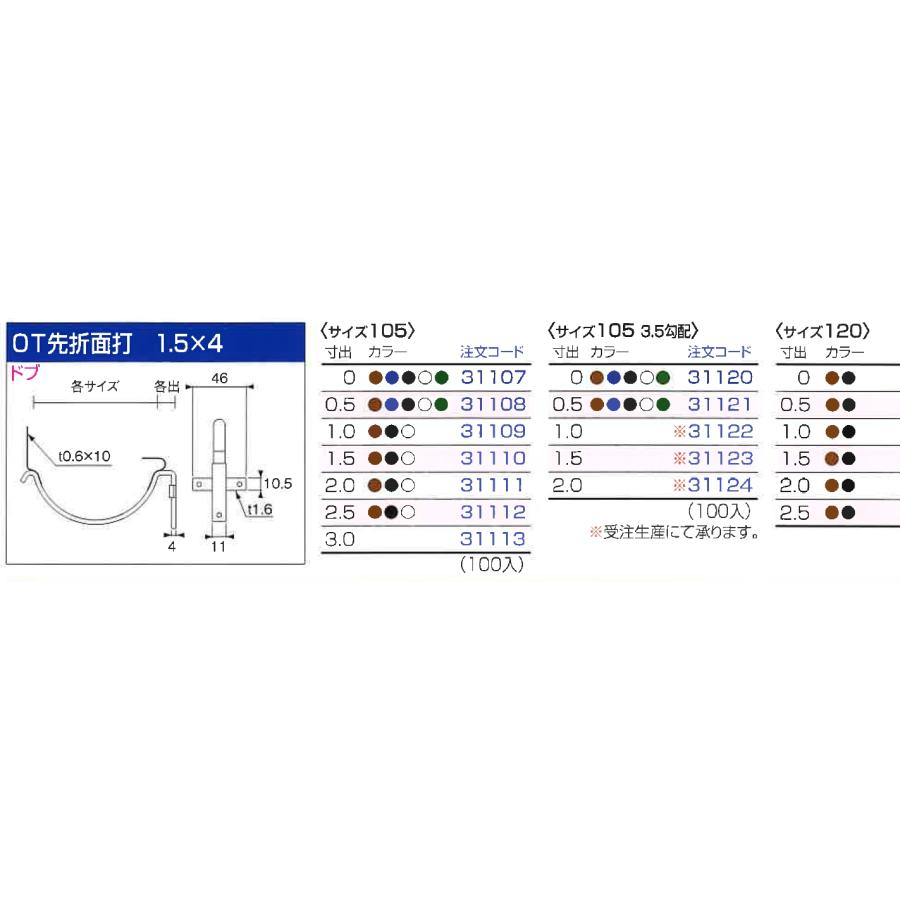 ♯ニイガタ製販 樋受金具 面打 OT先折面打 1.5×4 サイズ 105 3寸5分 
