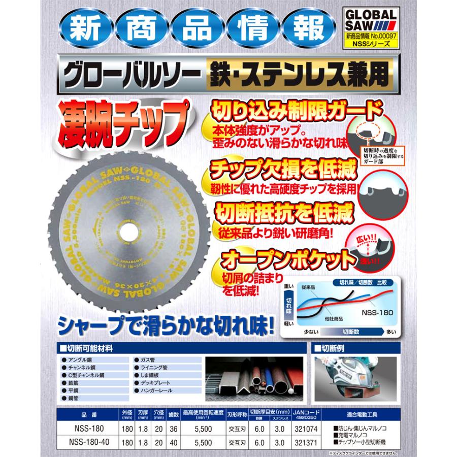 モトユキ チップソー グローバルソー（鉄・ステンレス兼用） NSS-180