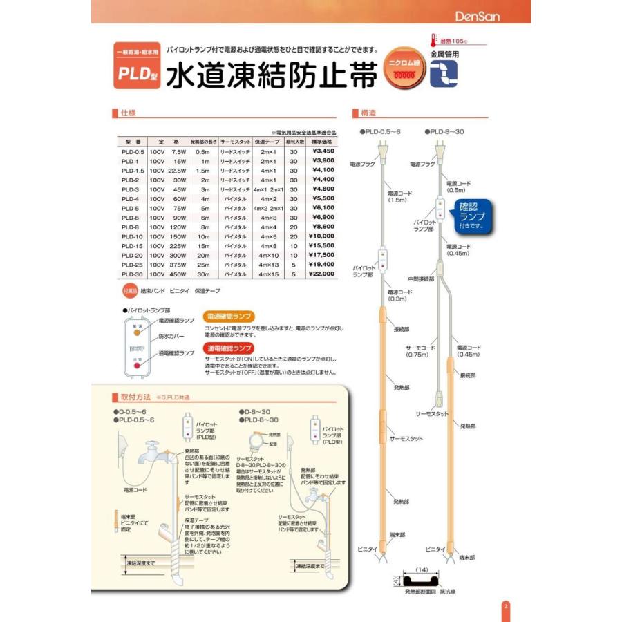 電熱産業 水道凍結防止帯パイロットランプ付 PLD型 5.0m 【PLD-5】100V 75W保温テープ 4m×2+2m付 IFTヒーター ...