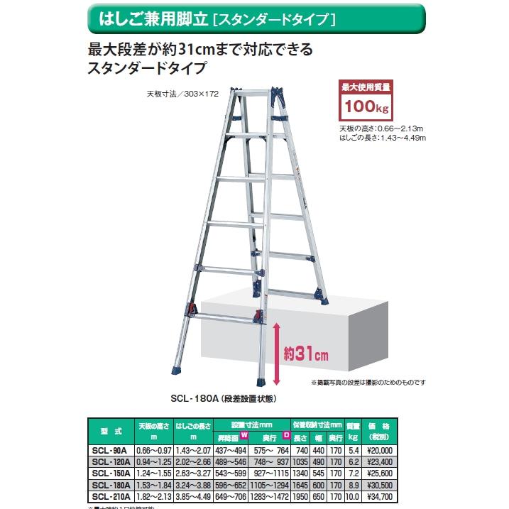 ピカ はしご兼用脚立 SCL-120A 4尺 四脚アジャスト式脚立 かるのび 