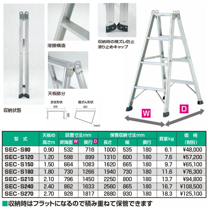 ピカ 専用脚立 SEC SEC-S120 4尺 仮説工業会認定の業務用溶接タイプ 