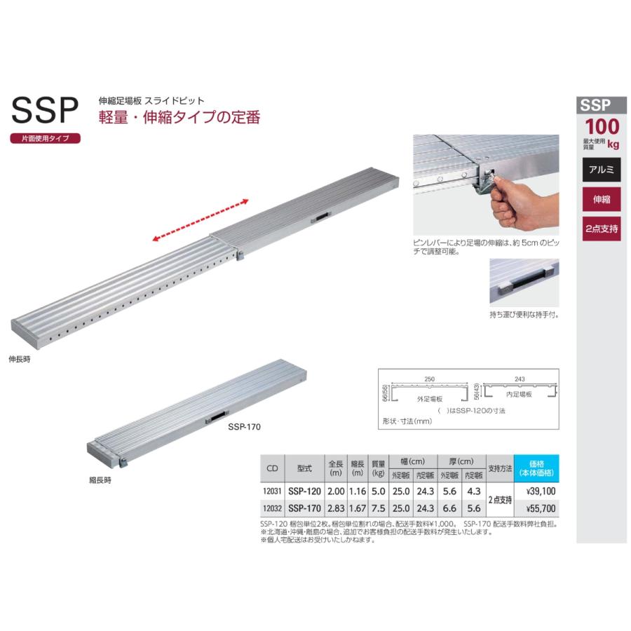 エコツール半田店】長谷川工業 アルミ伸縮足場板 スライドピット SSP