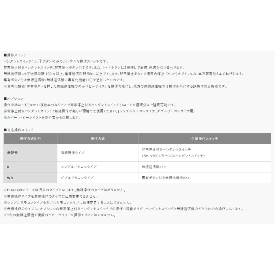 ◇トーヨーコーケン ベビーホイスト 有線操作タイプ BH-E420 定格荷重
