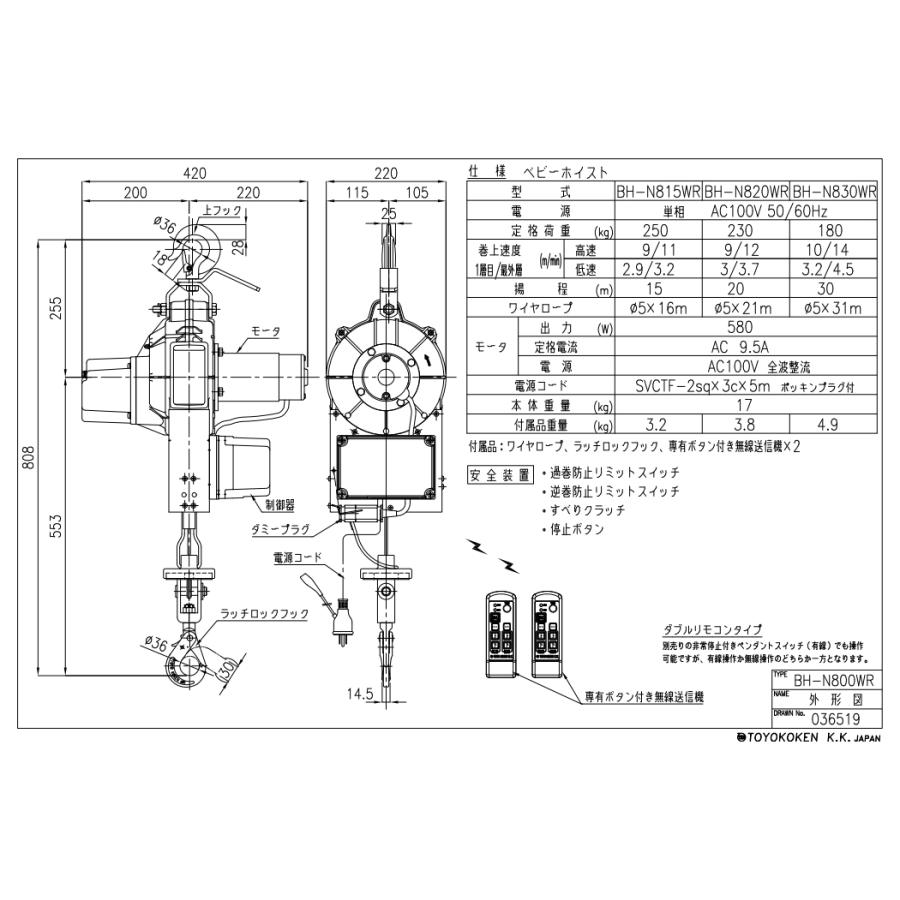 ◇トーヨーコーケン ベビーホイスト 無線操作タイプ ダブルリモコン BH 