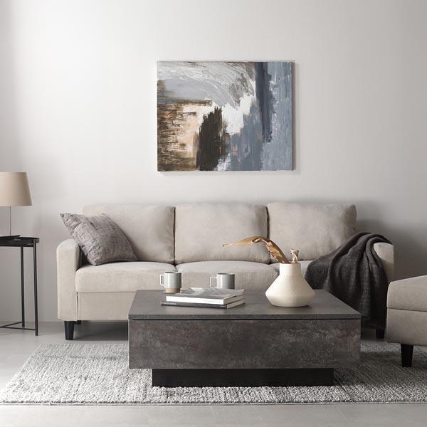 センターテーブル 正方形 約70×70cm ストーングレー 引き出し 2杯付き