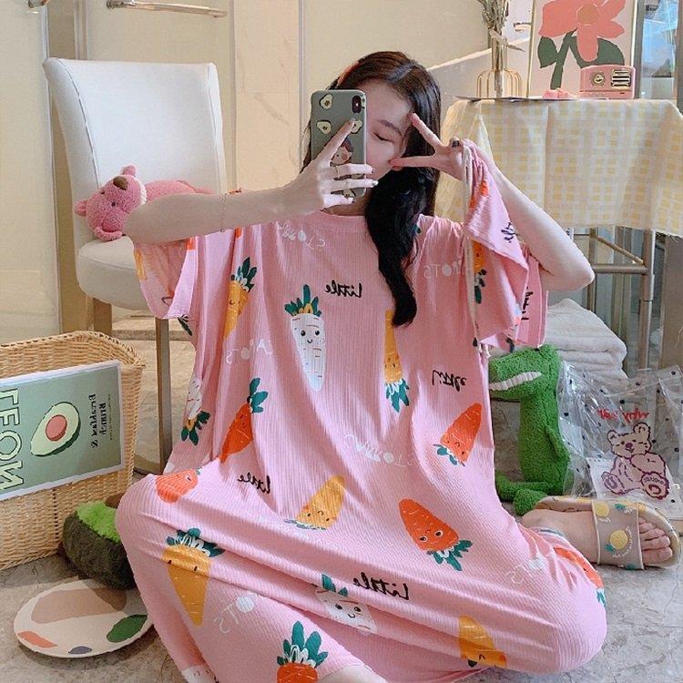 ルームウェア　部屋着　パジャマ　ワンピース　ゆったり L   さくらんぼ　ピンク