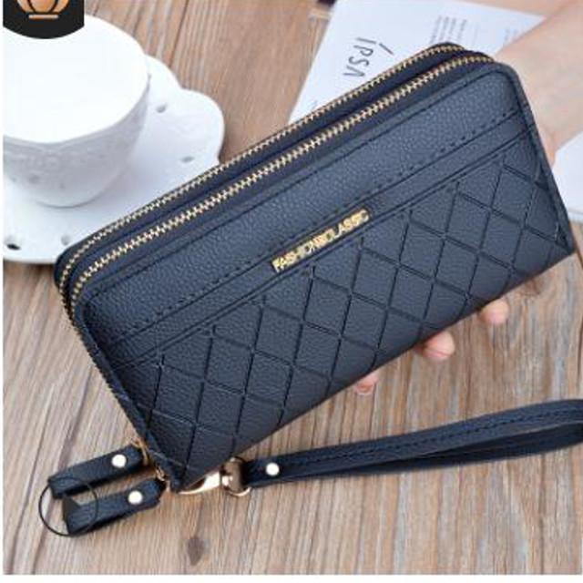 財布 レディース 長財布 大容量 ダブルファスナー 2色 ブラック レッド