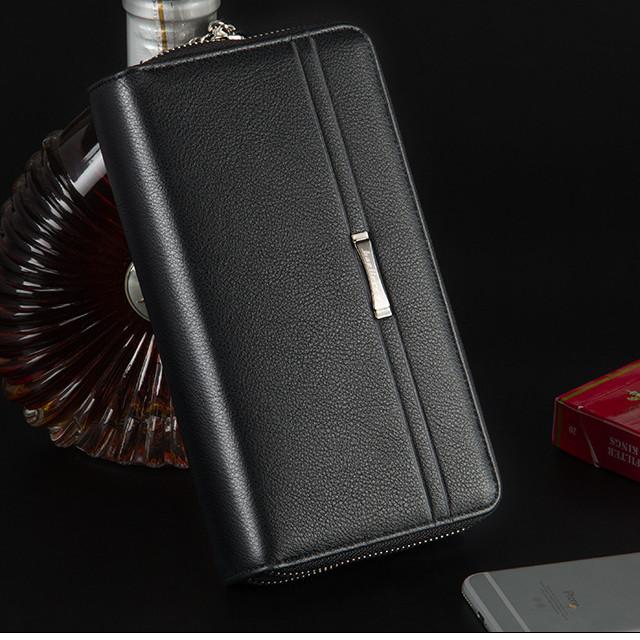 財布 メンズ 長財布 大容量 ダブルファスナー PUレザー 2色 ブラック