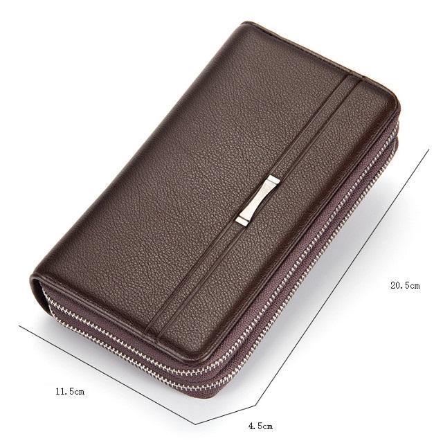 財布 メンズ 長財布 大容量 ダブルファスナー PUレザー 2色 ブラック