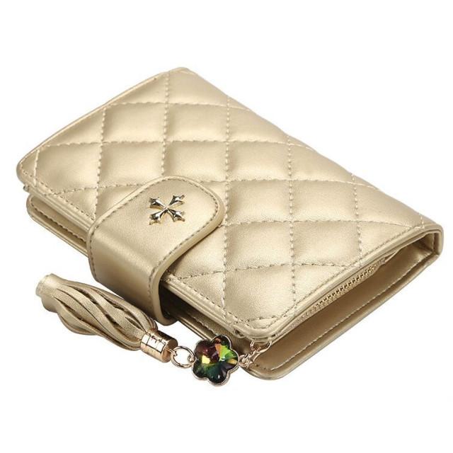 美品 デルヴォー 二つ折り財布 レザー ワインレッド ゴールド金具 コンパクト レディース 財布 二つ折り財布 5色 ゴールド ワインレッド