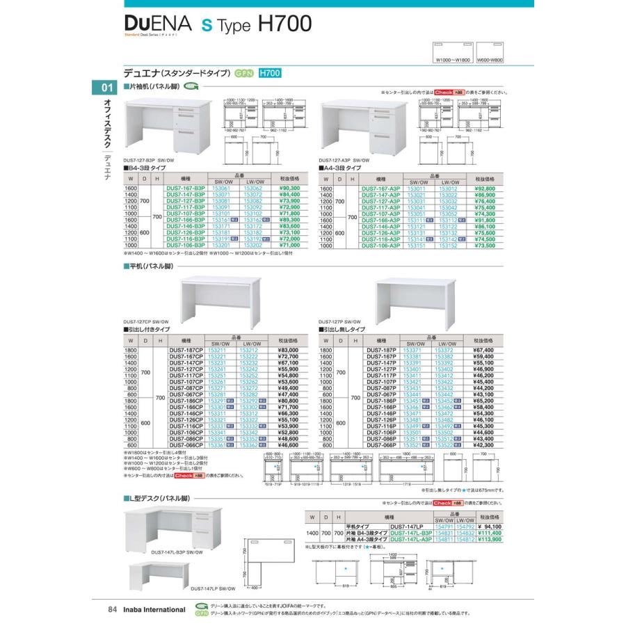 新品/送料無料 オフィスデスク　平机 DUS7-066CP SW/OW 品番 153361 イナバ 稲葉