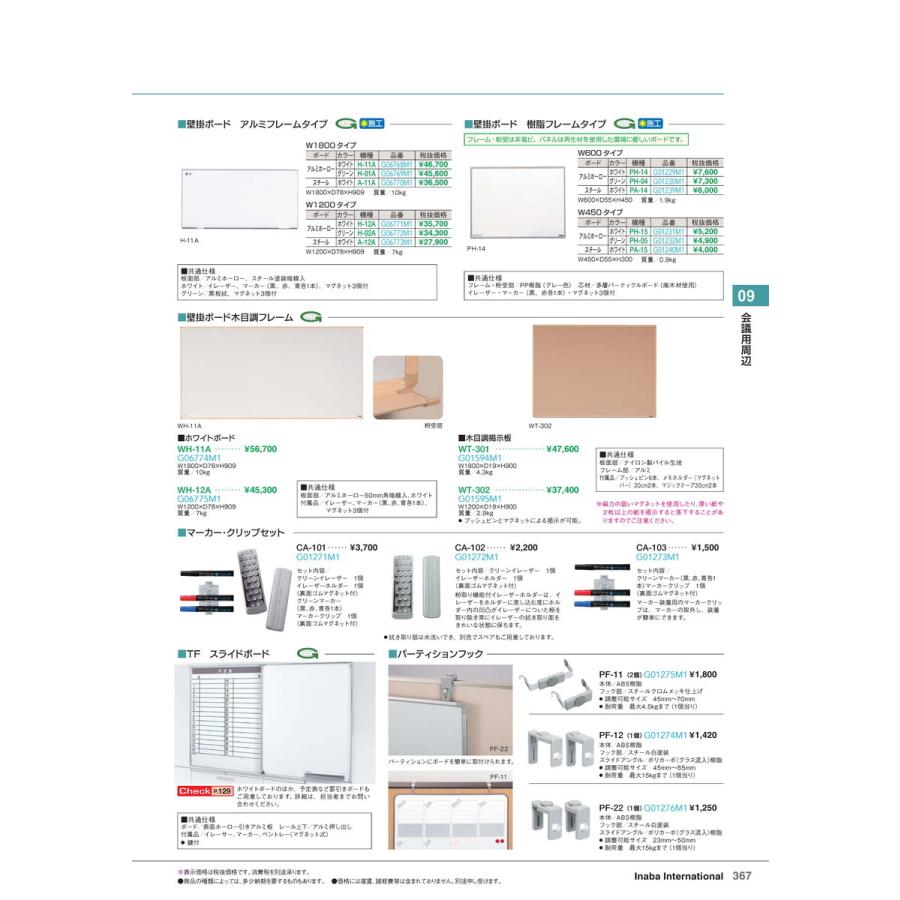 会議用周辺　壁掛ボード WH-11A 壁掛 木目調 品番 G06774M1 イナバ 稲葉