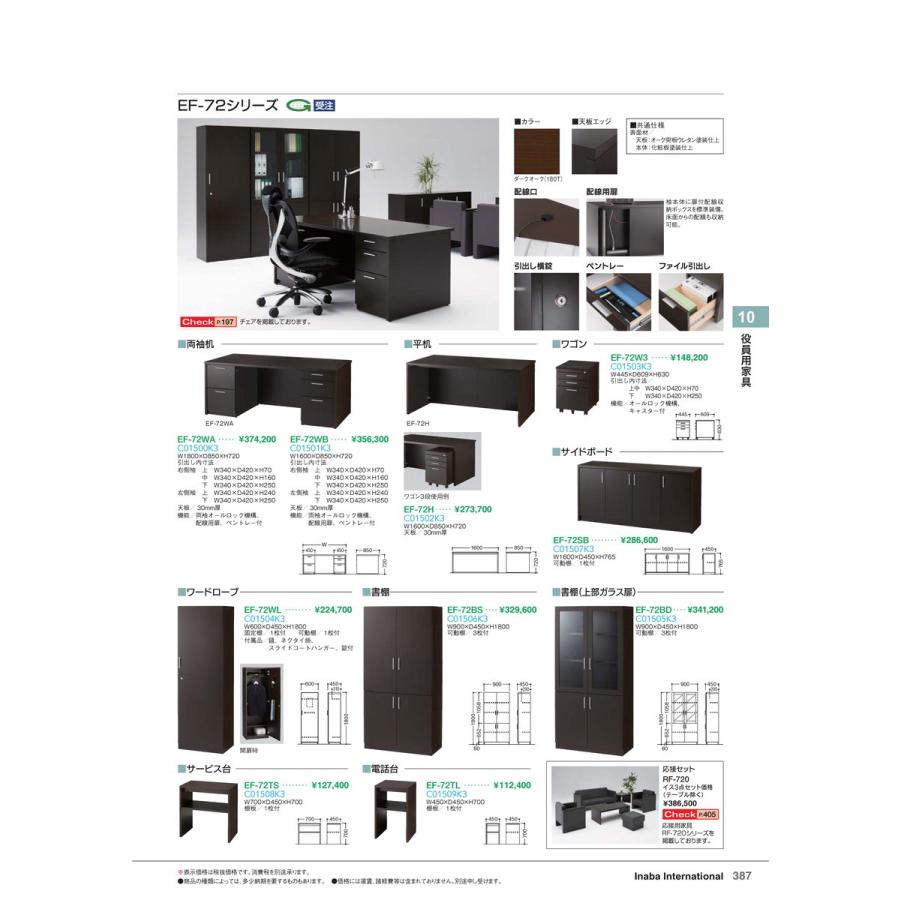 役員用家具　役員用家具 電話台 EF-72TL ダークオーク 品番 C01509K3 イナバ 稲葉