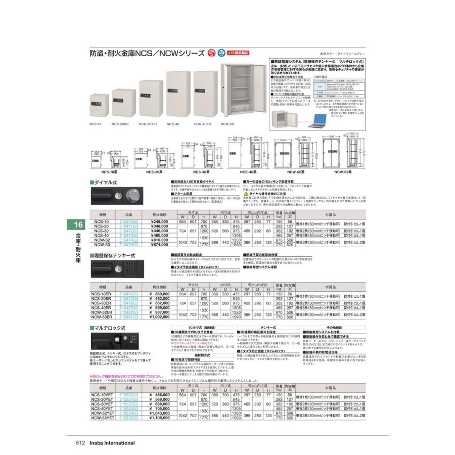 金庫・耐火庫　防盗・耐火金庫 NCS-30 ダイヤル式 品番 E10472G3 イナバ 稲葉