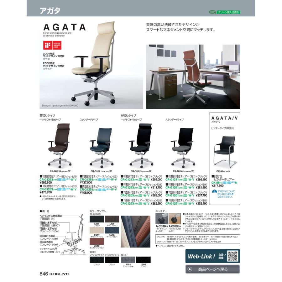 送料無料 事務用回転イス アガタａ ヘッドレスト Cr G1253u1mlsae V 67 コクヨ Kokuyo Fcekano Edu Ng