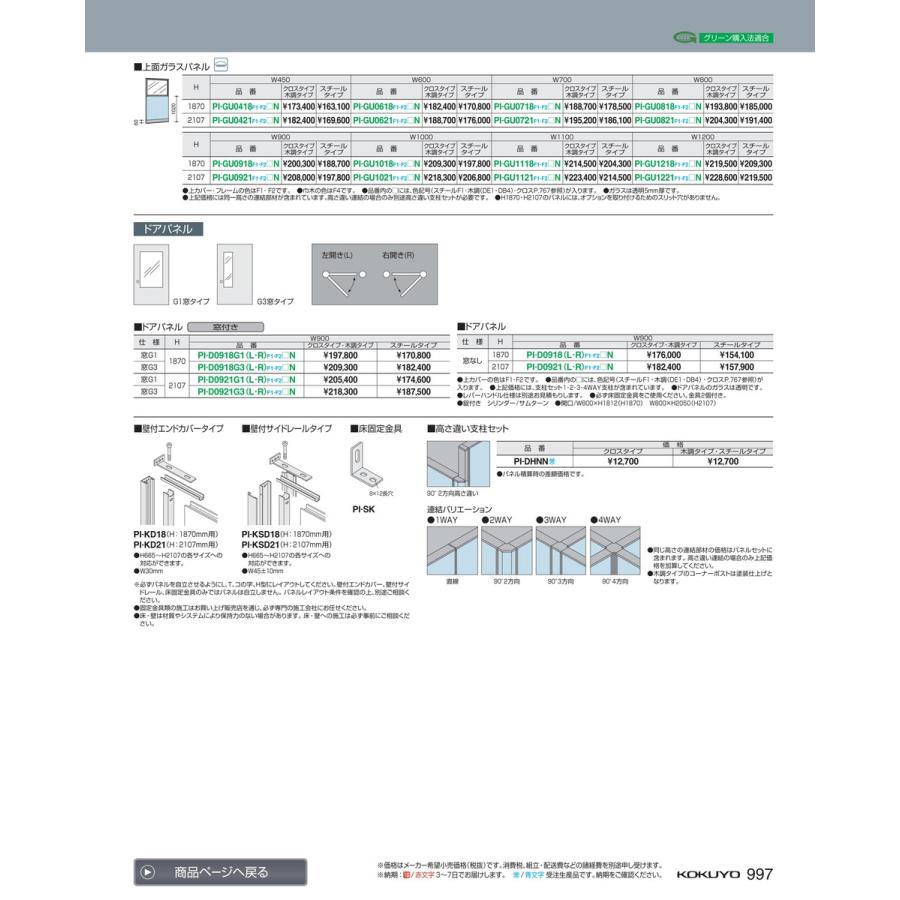 販売オーダー ローパーティション　インテグレ−テッド PI-GU0918F1KDN24N 送料無料 コクヨ kokuyo
