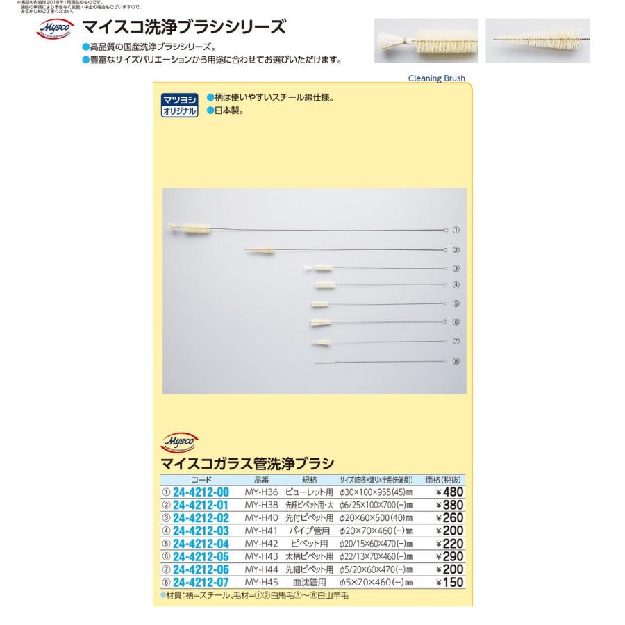 マツヨシガラス管洗浄ブラシ（太柄用）  MY-H43(フトエピペットヨウ) 24-4212-05 1入り｜tukishimado5｜02