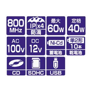防滴形ハイパワーワイヤレスアンプ （1）CD・SD・USB再生 ユニペックス WA-872CD 教育施設限定商品 ed 802878｜tukishimado｜05