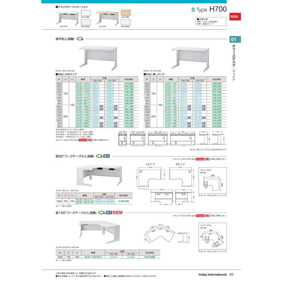 高品質注文 オフィスデスク　平机 DUS7-067 SW/OW 品番 159131 イナバ 稲葉