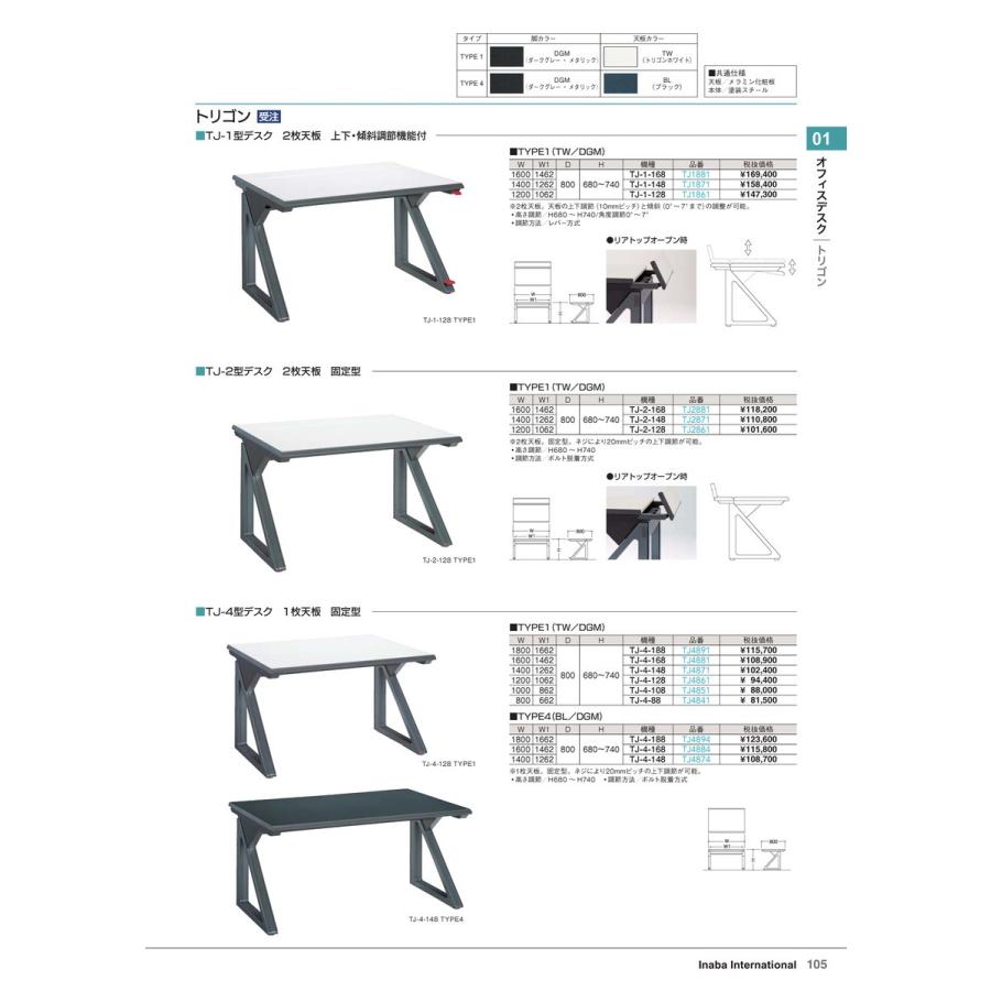 オフィスデスク　トリゴン TJ-1型デスク TJ-1-128 TYPE1 品番 TJ1861 イナバ 稲葉