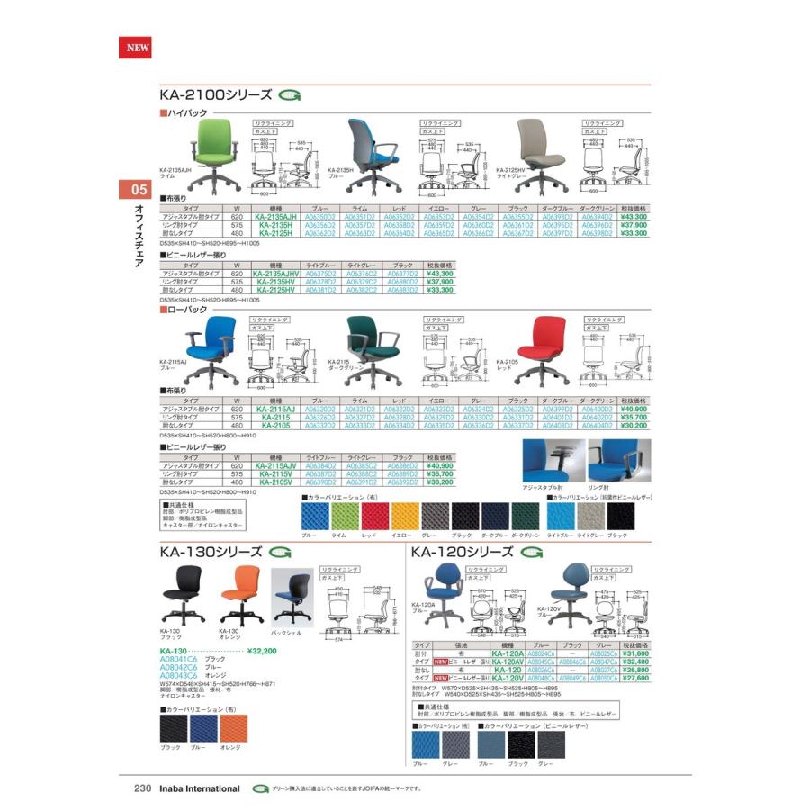 オフィスチェア　オフィスチェア KA-2105 レッド 品番 A06334D2 イナバ 稲葉