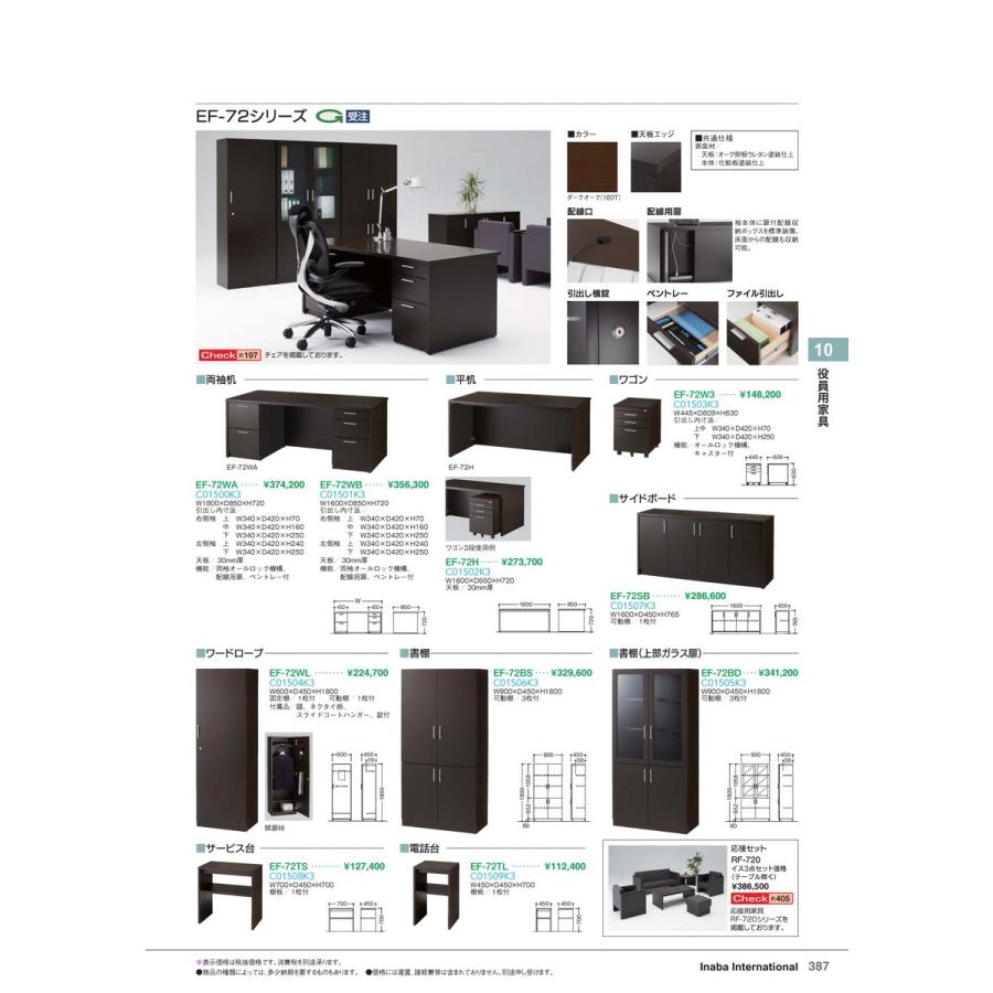 役員用家具　役員用家具 電話台 EF-72TL ダークオーク 品番 C01509K3 イナバ 稲葉