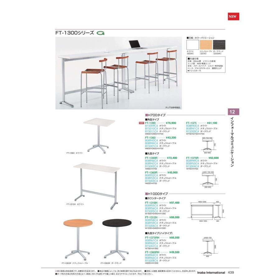 インフォーマルコミュニケーション　丸テーブル FT-1360R ホワイト 品番 B08952C4 イナバ 稲葉