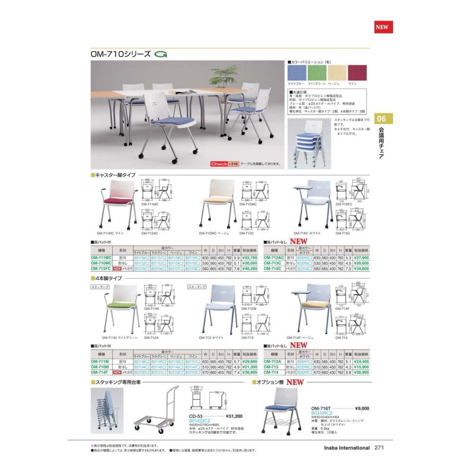 会議用チェア OM-714F ライトグリーン 品番 B03101C2 イナバ 稲葉